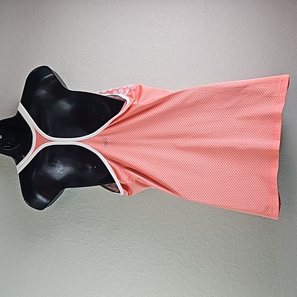 Nike | Women's DRI-FIT Peach/White Polk Dots Mesh Racer Back Activewear Tee Sz L - Picture 2 of 5